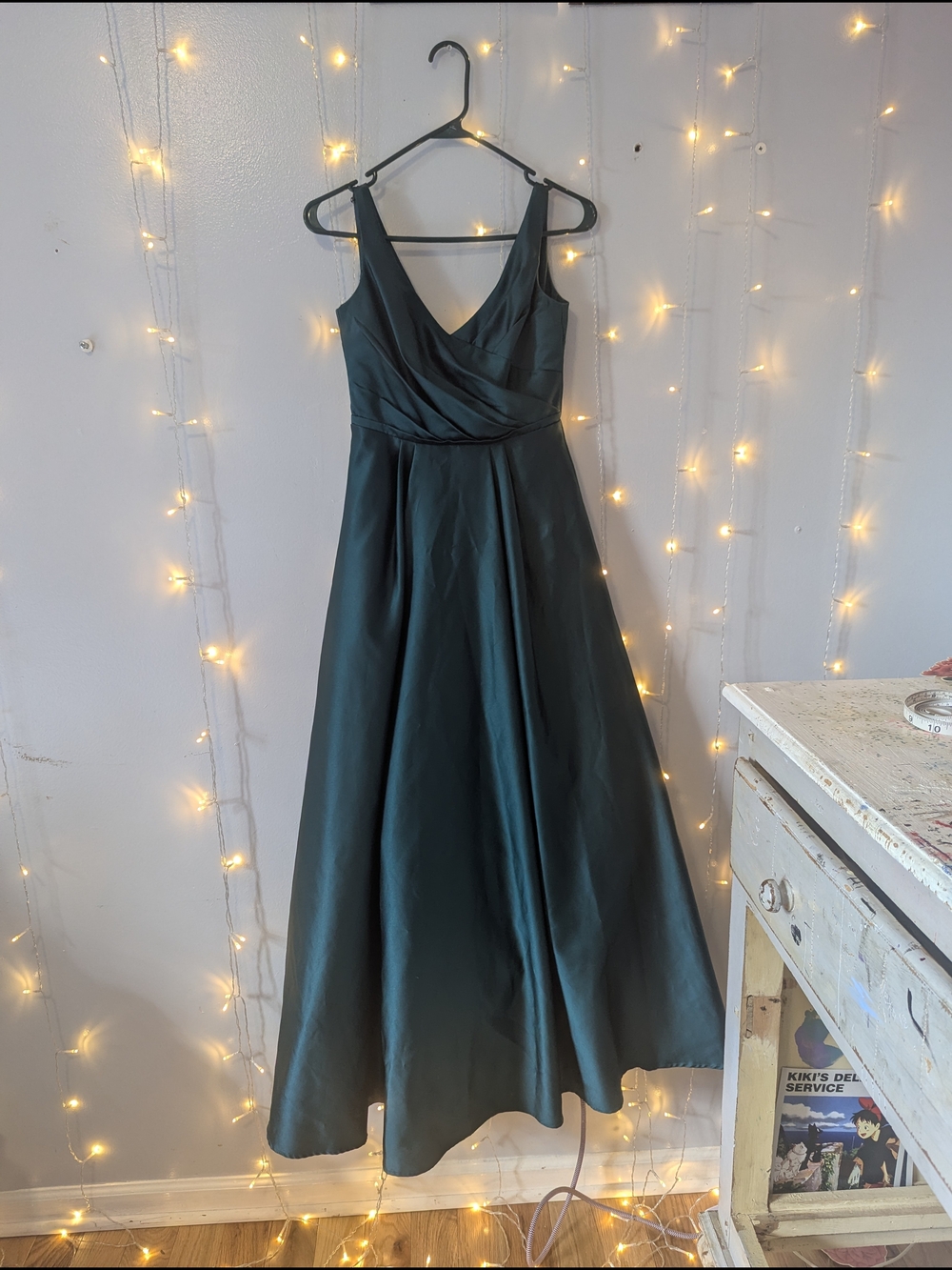 David's Bridal Deep Green V-Neck Maxi Dress